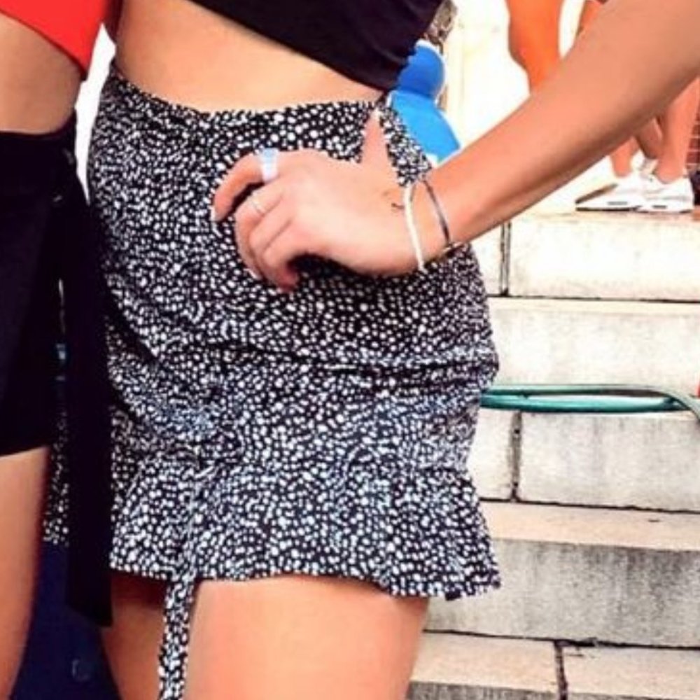 Cinch-Side Black Spotted Skirt